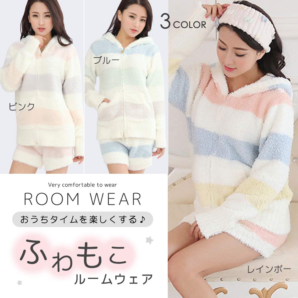 Домашняя одежда Пижама Пушистый капюшон шорты Верх и низ Комплект [Seap] Женский & (розовый)