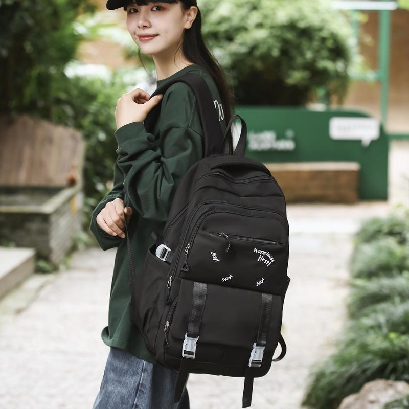 Large Capacity Schoolbag Women's Solid Color Backpack Outdoor Travel Multi-Pocket Backpack