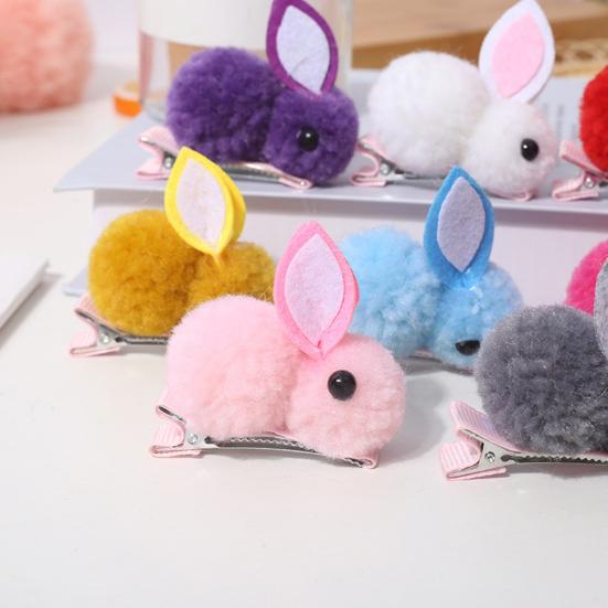 1 Pair Winter Plush Bunny Hairpins Hair Clips Vivid Color Creative Shape Adorable Sweet Hairpins Hair Accessory for Kids