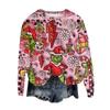 Women's Fashion Round Neck Pullover Top Long Sleeve Tee Christmas Printed Sweatshirt