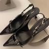 New Temperament Black Pointy Kitten with Fine Heel One-line Buckle Buckle Female Summer Sandals