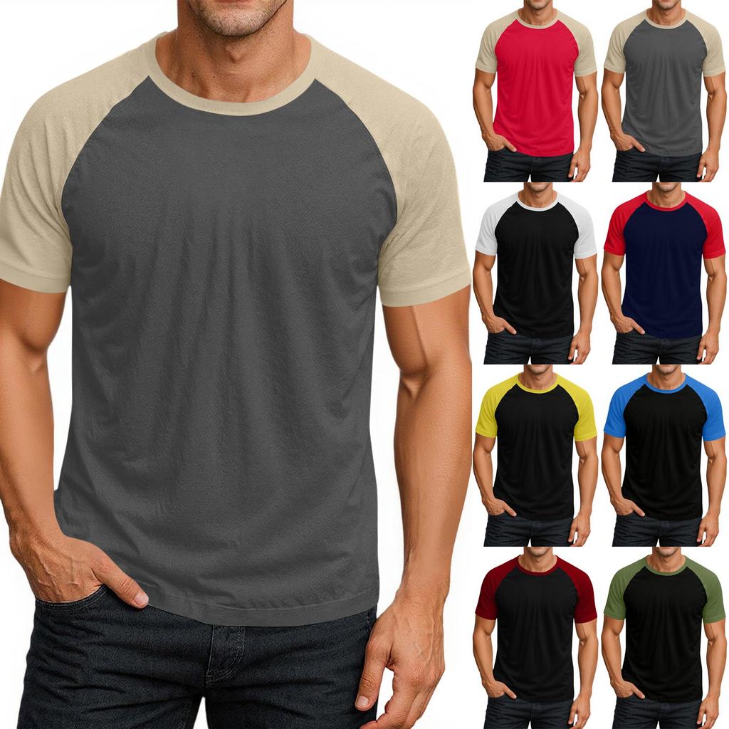 Men's Round Neck Contrast Color Raglan Short Sleeve Top T-shirt