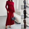 Autumn and Winter Women's Temperament Solid Color Hip-packing One-length Dress