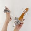 PVC Transparent Sandals for Women's 2024 Spring New Sweet Butterfly-knot Pointed Rhinestone High Heels Party Wedding Prom Shoe