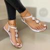 2025 Women's Shoes Thong Women's Sandals Outdoor Casual Sandals Women Round Toe Flat with Plus Size Buckle Strap Ladies Shoes
