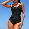 Women Monokini Deep V-Neck Sleeveless Slim Fit One-piece Bikini Solid Color Mesh Splicing