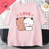 Bubu Dudu LOVE Tshirt Women Pink Cotton Bubu Dudu Couple Tops Short Sleeve Summer Aesthetic Korean Cotton Tee Harajuku Casual