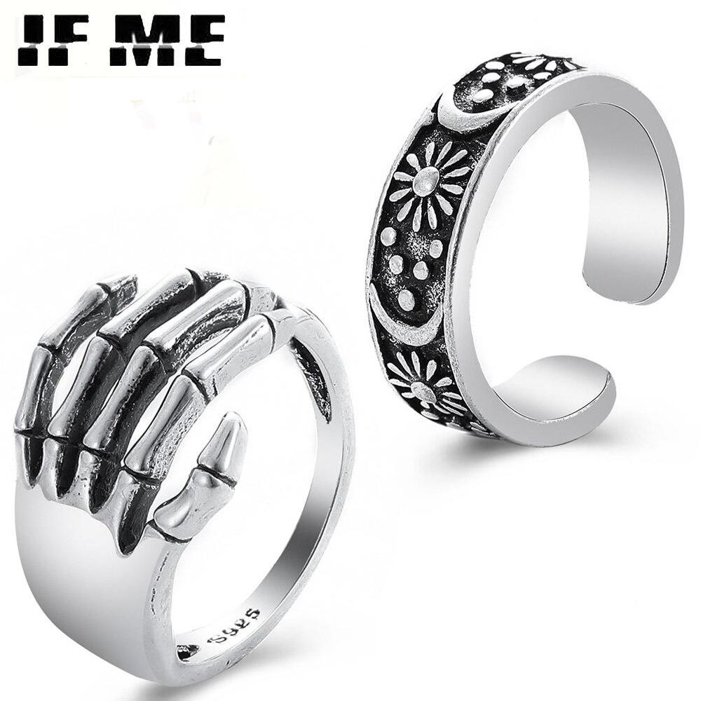 iF ME Silver Sun Moon Rings Alloy for Women Trendy Couple Lover Opening Ring Simple Round Party Fashion Jewellery