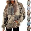 Women's Casual Fashion Vintage Print Long Sleeve Pullover Hooded Top