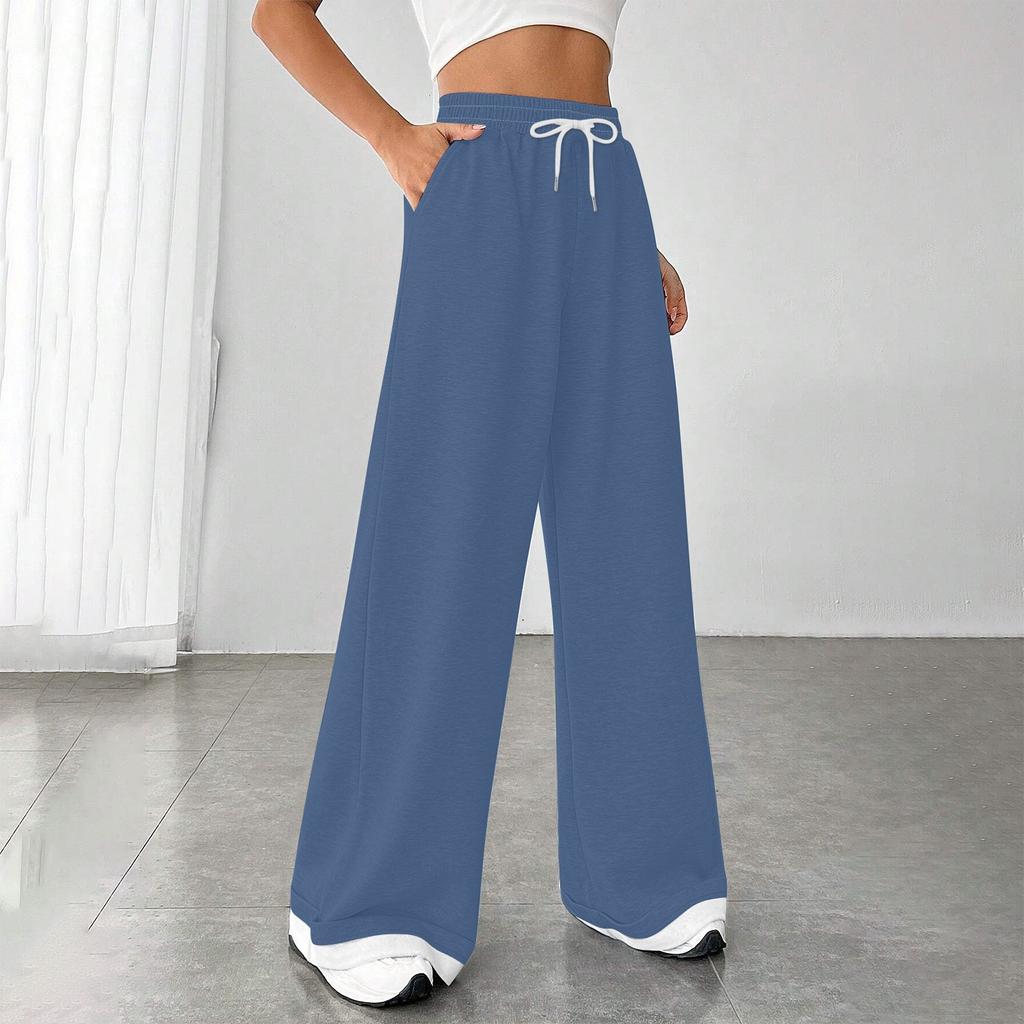 Women's Fashion Loose Drawstring Closed Waist Solid Color Casual Sports Pants Casual Pants