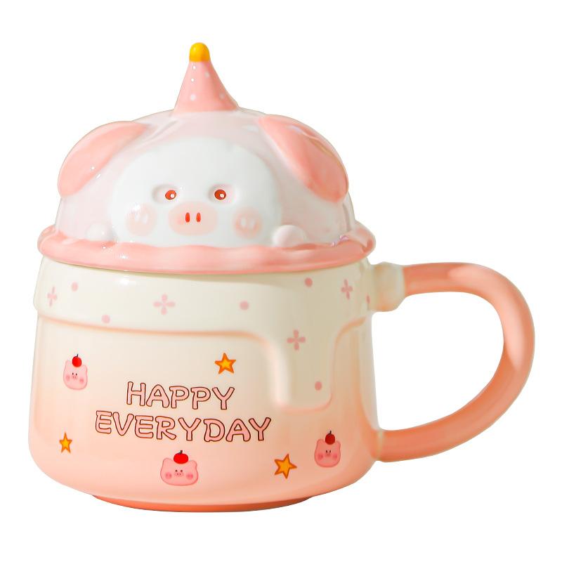 Household Drinking Cup Ceramic Coffee with Lid Mug Girl High Looking Birthday Gift Souvenir Cute