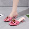 Women Slippers Mules Slides Shoes Female Clear Heels Sandals with Chain Low Heels Open Toe Outdoor Party Fashion Footwear Black