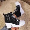2025 New Women Lace-Up Platform Outdoor Wedge Invisible Heel Canvas Shoes Wedge Side Zipper Increased High Breathable Sneakers