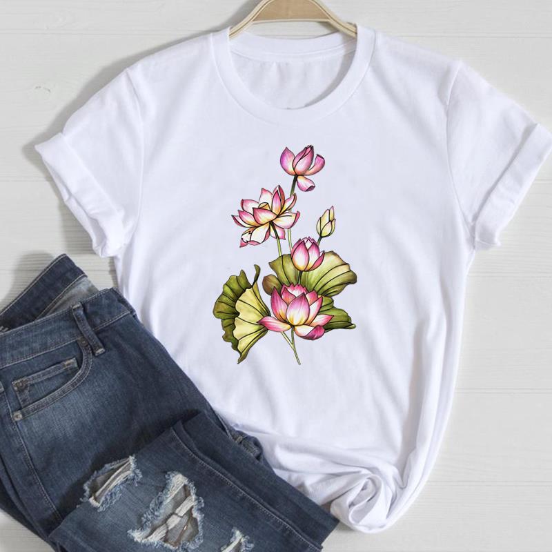 (Asian Size) Women Print Flower Sunflower Trend Cute Style Trend Tee Top Clothing Fashion Tshirt Lady Female Casual Short Sleeve Graphic T-shirt
