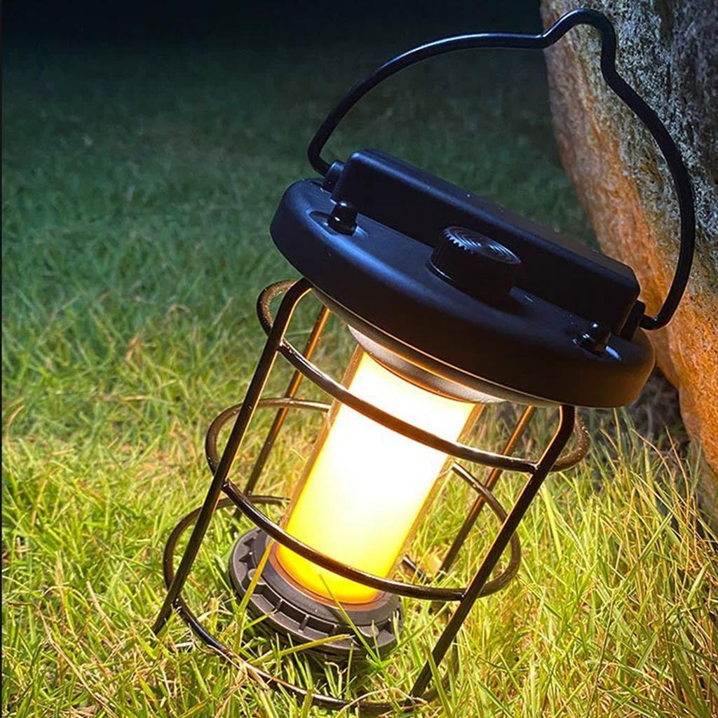 Vintage LED Camping Lantern USB Rechargeable Camping Tent Light Outdoor Decorative Hanging Lantern
