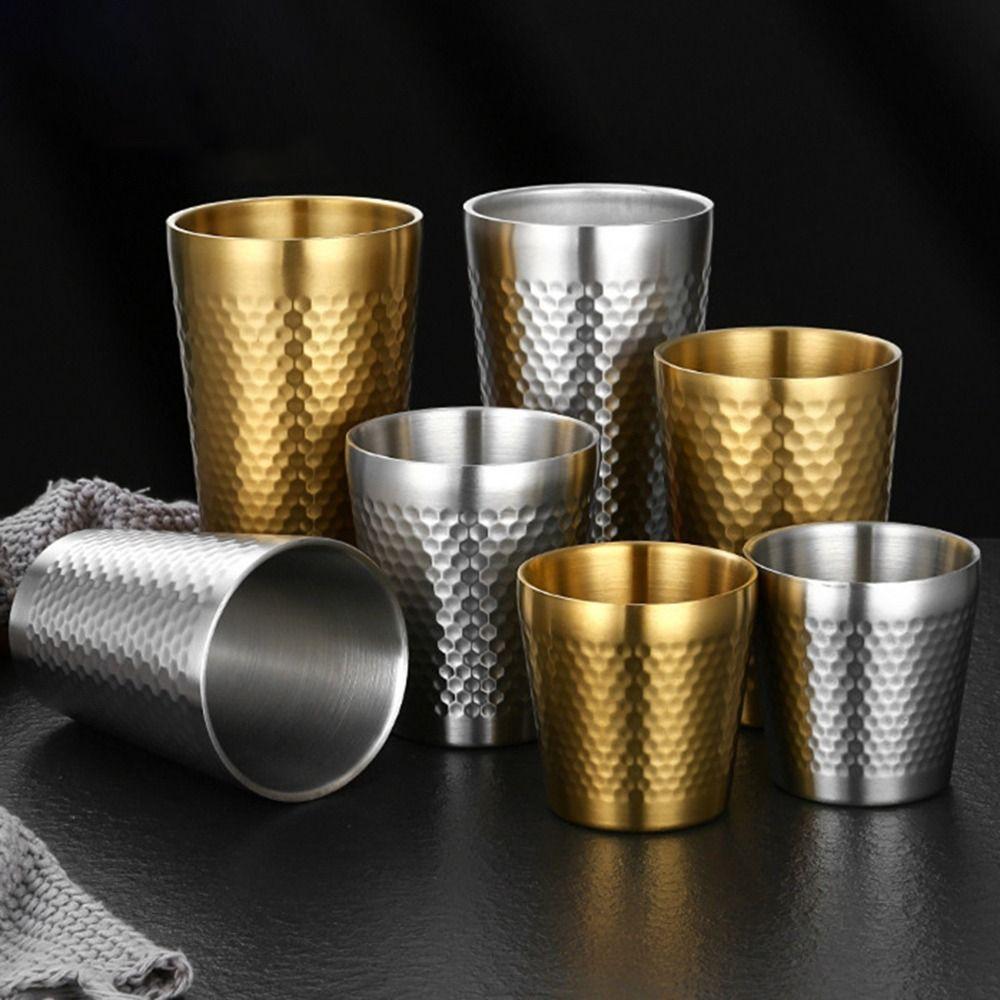 Hammered Texture Double-Wall Beer Cups Stainless Steel Milk Mugs Cold Water Drinks Cup  Drinkware