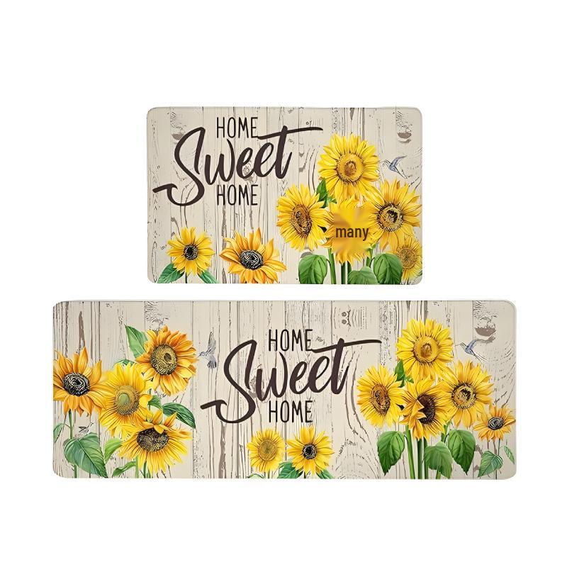 Sunflower Spring Floral Kitchen Mat & Doormat Set - Two Pieces