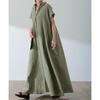 Single Breasted Short Sleeve Cotton Linen Shirt Dress Women's Loose Lapel Solid Casual Maxi Dresses