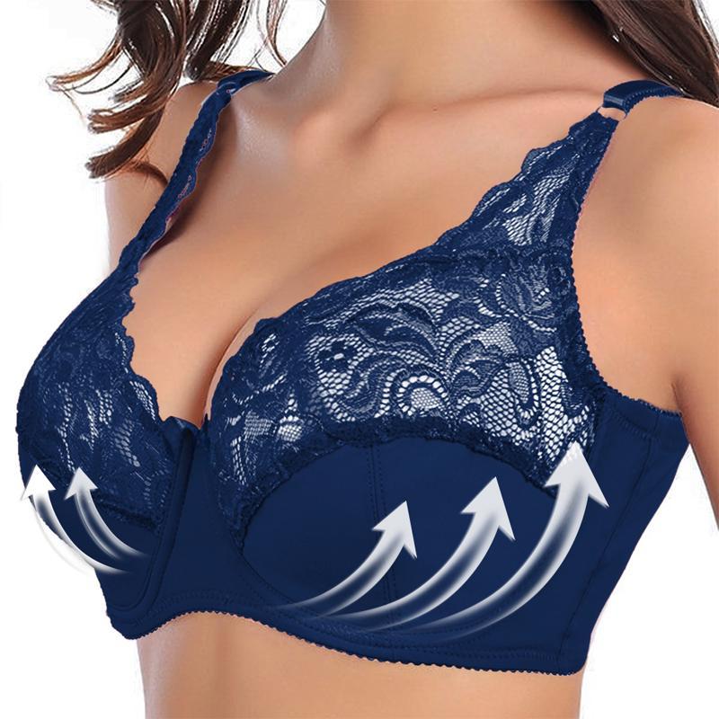 Sexy Ultra-thin Solid Color Lace Hollow Large Size Bra Gather Steel Ring Comfortable Underwear Adjustable Ladies Underwear 36BC-44BC