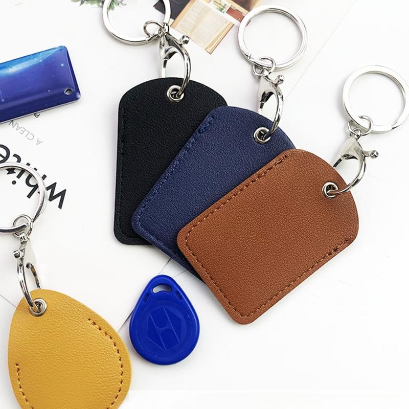 PU Leather Card Holder Keychain Key Ring Door Lock Access Tags ID Card Case Keychain Access Card Bag Key Tag Ring
