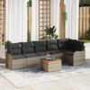 7-Piece Garden Sofa Set with Gray Poly Rattan Acacia Cushions, 2-Seater Garden Sofa with Storage 3356130