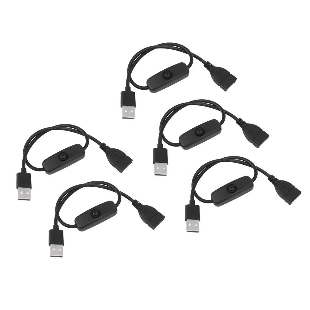 5PCS ON Off Switch Male To Female Cable 2 Pin PVC USB Extension Cable with B Utton for Driving Recorder LED Lights Black