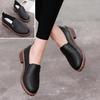 Women's Spring and Autumn Mid-heel Slip-on Low-top Shoes with Round Toes, Elegant and Casual PU Leather Shoes