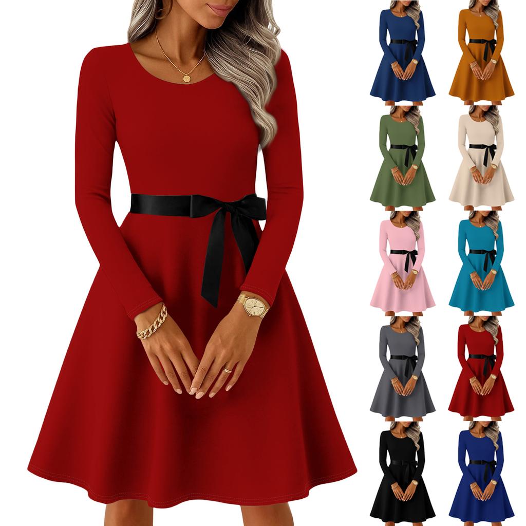 Women's Casual Fashion Long Sleeve Vintage Long Dresses