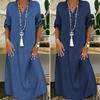 Summer Denim Dress For Women Casual Spring Blue V-Neck Half Sleeve Maxi Dresses Plus Size Split Long Dresses