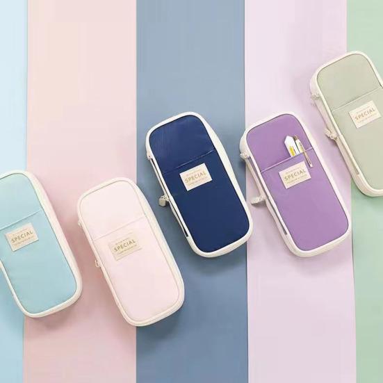 Large Capacity Pencil Case with Grid Pocket Expandable Bottom Durable Oxford Material Pen Storage Pouch