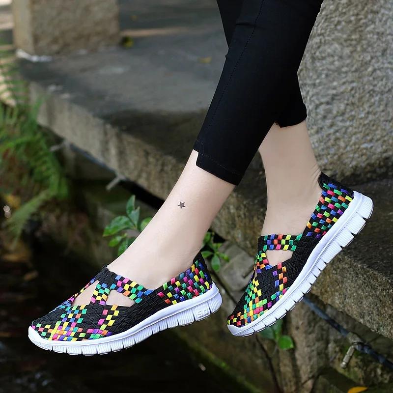 Fashion Women Flat Shoes Elastic Band Weave Shoe Woman Comfort Flat Shoes Girls Casual Sneaker Loafers Zapatos De Mujer