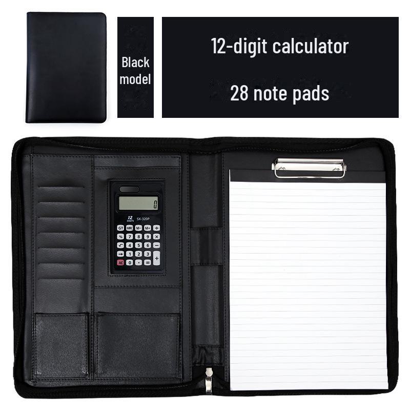 A4 Leather Multifunctional Zipper Folder: Business Notepad & Document Storage Briefcase