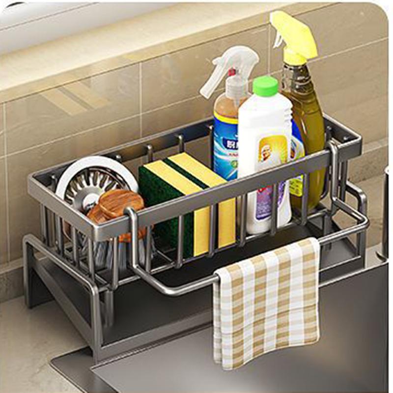 Kitchen Sink Drain Rack Organizer Stainless Steel Self-draining Sink Shelf Soap Sponge Holder Dishcloth Towel Rack Filter Basket