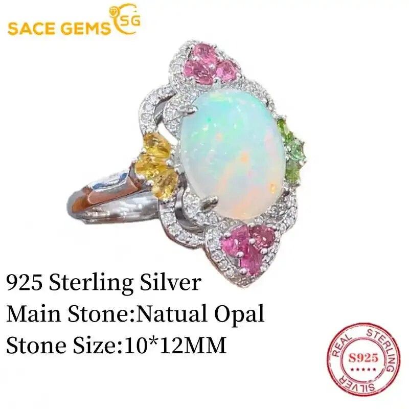 Sace Gems 925 Sterling Silver Certified 10*12MM Natual Opal Rings for Women Engagement Cocktail Party Fine Jewelry Gift