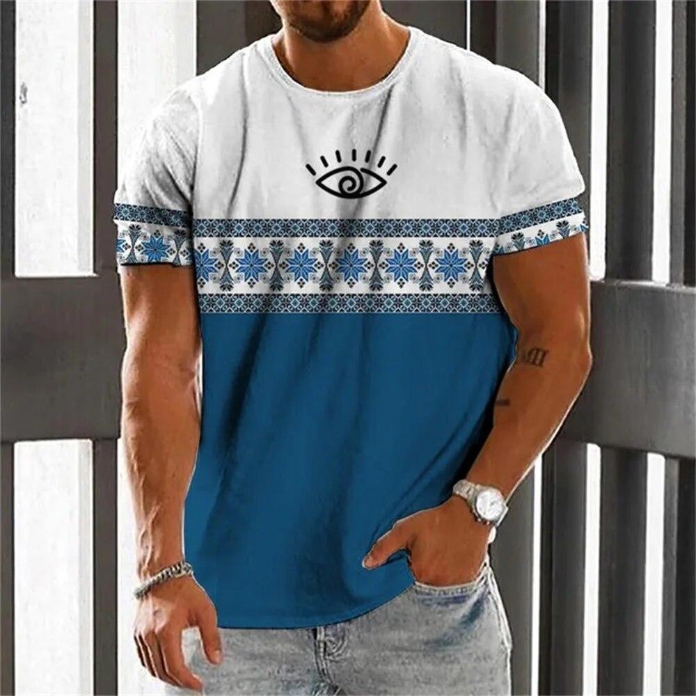 Мужская летняя футболка в стиле ретро с 3D геометрическим принтом, топ больших размеров, мужская одежда в этническом стиле, уличная одежда с круглым вырезом и короткими рукавами