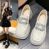 Spring New Women's Leather Shoes Korean Square Buckle Soft Bottom Shiny Patent Leather Rhinestone Leather Shoes