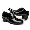 New Dress Leather Shoes Men High Heel 6cm Pointed Toe Brogue Wedding Shoes Height Increase Formal Career Work Jazz Dance Shoes