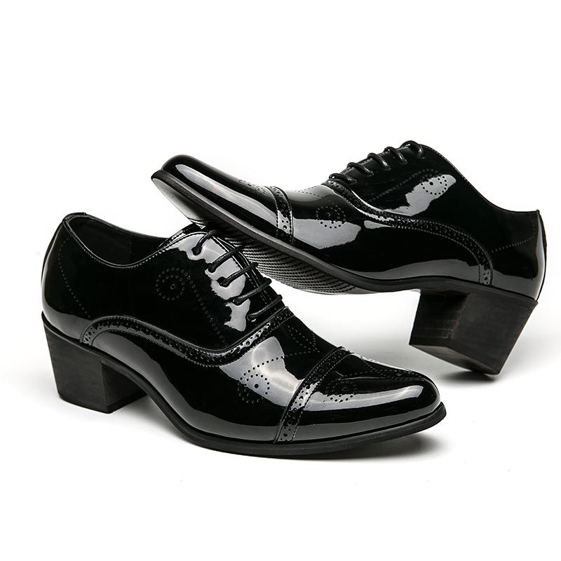 New Dress Leather Shoes Men High Heel 6cm Pointed Toe Brogue Wedding Shoes Height Increase Formal Career Work Jazz Dance Shoes
