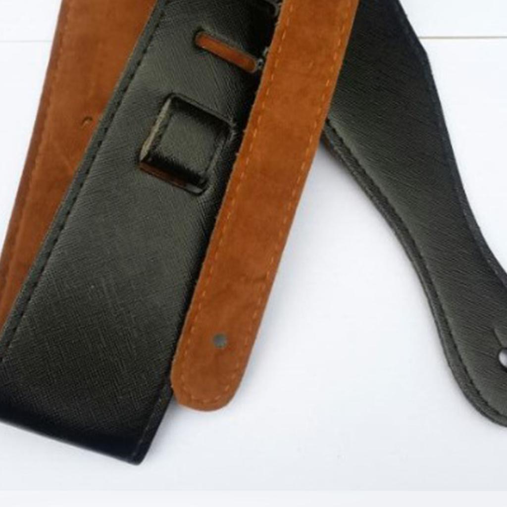 Guitar Leather Strap Black Hand Stitched Edge Adjustable Length Universal Bass Strap for Acoustic