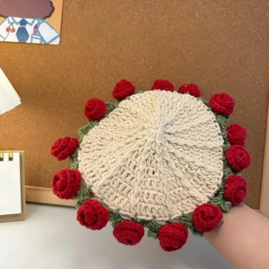 Handmade Crochet Flower Coasters Vintage Rose Flower Bouquet Coaster Unique Coffee Table Decor Accessories