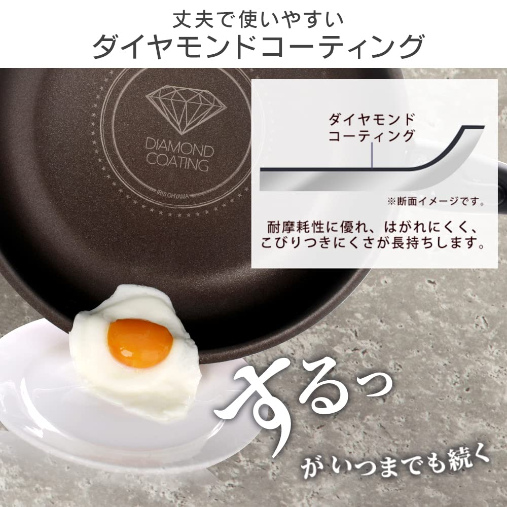 Iris Ohyama Frying Pan Set Frying Pan Set IH Gas Fire Compatible 9 Piece Diamond Coated Pan Silver Lightweight Removable Handle Easy To Clean