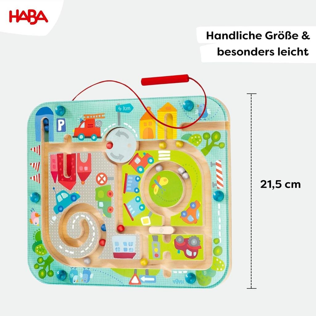 Haba 301056 - Magnetic Game City Labyrinth Educational Wooden Toy for Children from 2 Years and Above Training Logic and Fine Motor Skills