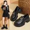 Black Retro British Style Loafer Single Shoes Women's 2025 Spring and Autumn New Thick Heel Thick Sole Height Increase with Skirt Small Leather Shoes