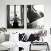Nordic Canvas Painting Fashion Beautiful Woman Posters Black and White Sexy Window Girl Wall Art Pictures Living Room Home Decor