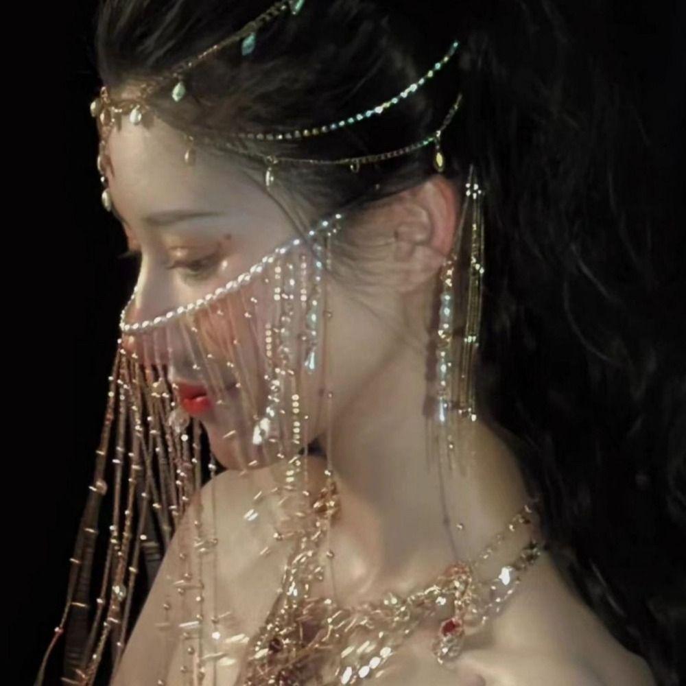 Pearl Hanfu Face Chain Tassel Mysterious Veil Personality Golden Fairy Mask Men