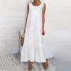 Spring Summer Large Size Women's Long Cotton Linen Dresses Solid Casual O Neck Sleeveless Dress