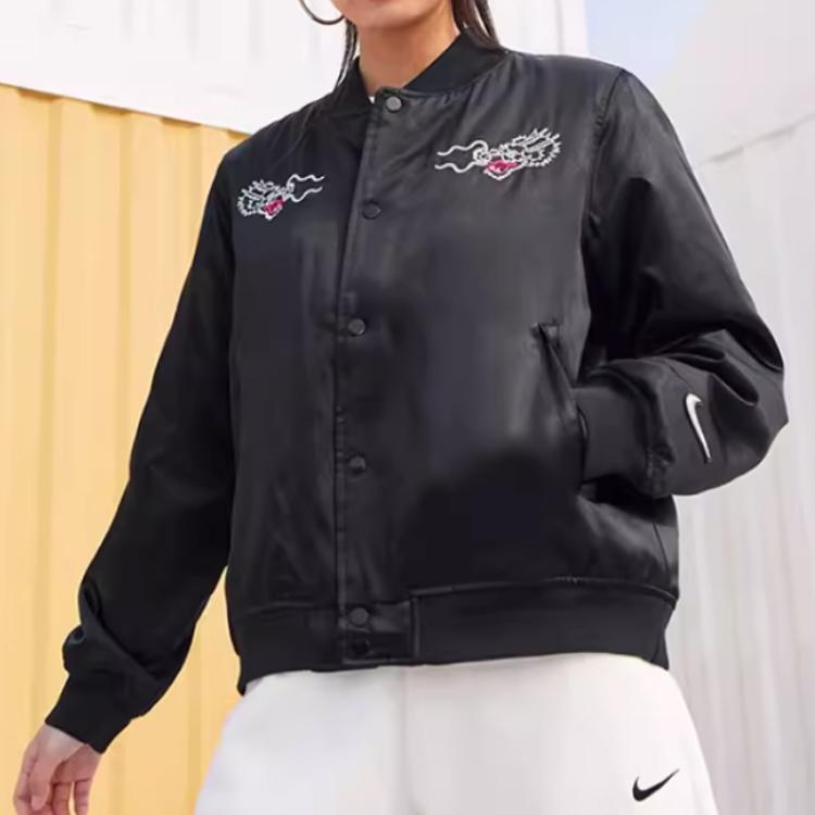 Nike Lunar New Year Collection FW23 Dragon Year Embroidered Casual Sports Jacket Women Jacket Black FZ6533-010