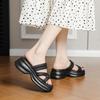 Lightweight, Fashionable Temperament, Versatile One-word Thick-soled Slippers for Women's Summer Wear 2025 New Black Height-enhancing Cool Slippers