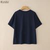 ZANZEA Women Casual Round Neck Summer Print Loose Short Sleeve Blouse