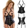 Leather Corset Top Open Breast Zipper Bustier Steampunk Gothic Bustiyer Sexy Underwear Lingerie